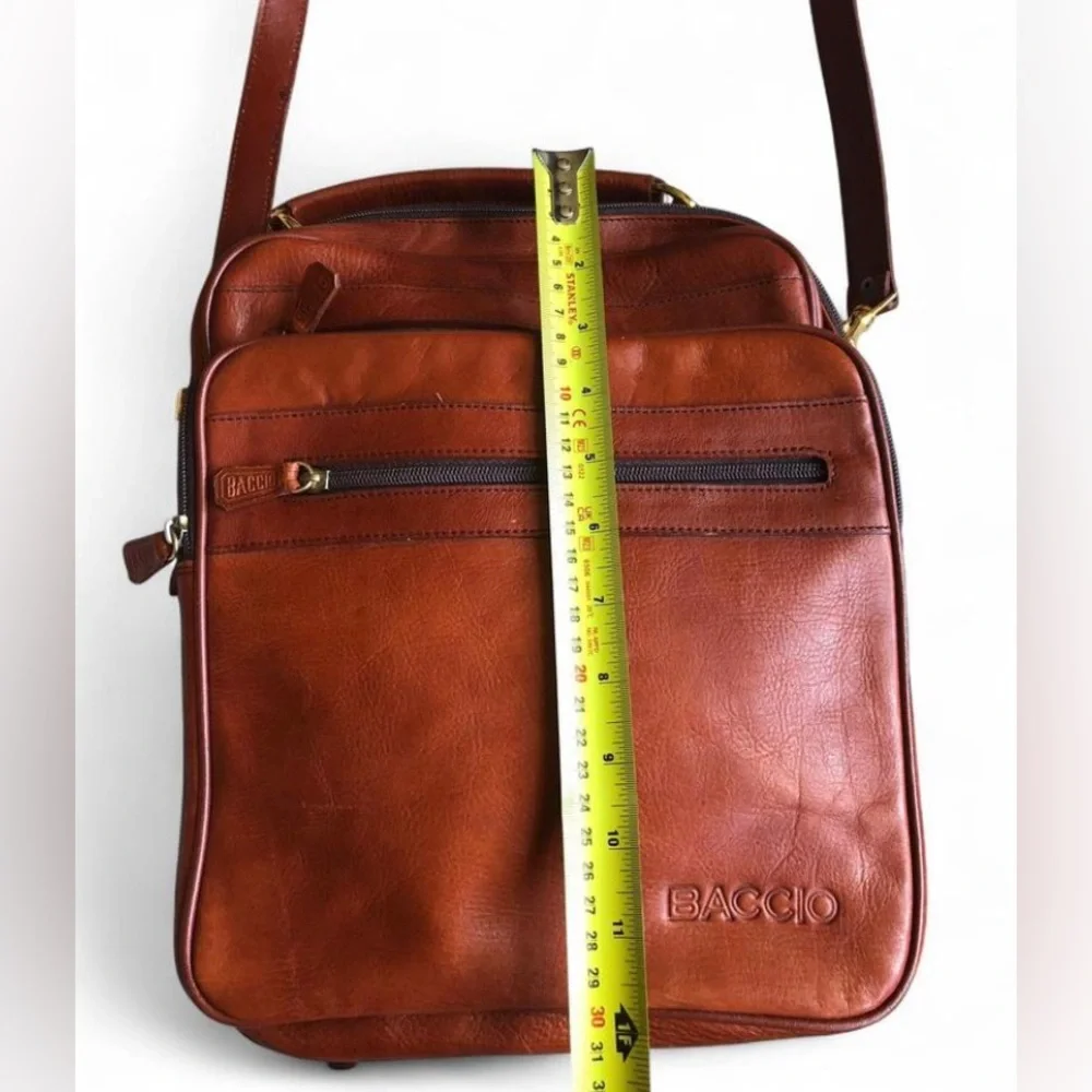 BACCIO Brown Leather Messenger Bag with Adjustable Strap